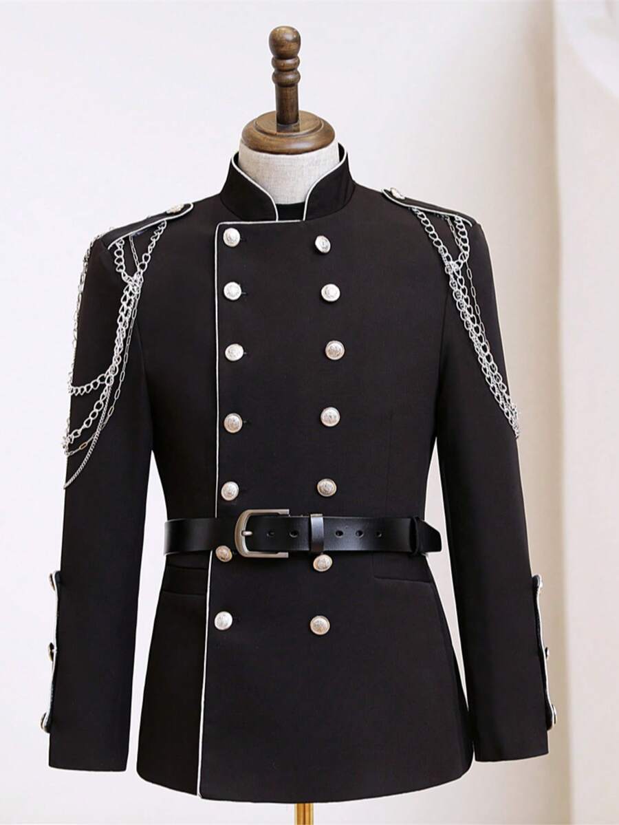 Men's European And American Casual Suits, Male Hosts, Singers, Belts, Banquets, Dancing, Stage Decoration, Body Performance, Formal Attire - màu đen - Xem 1