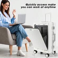 20in Aluminium Frame PC Hard Shell Spinner Wheels Luggage, Built-In TSA Lock Carry On Suitcase, With Cup Holder, USB Port, Phone Holder - 白色 - 查看 8