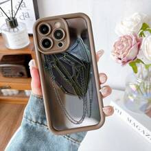 Cubierta de teléfono con espejo negro diseño de bolso con cadena y costuras verdes para uso diario y estilo urbano - Café integral - Ver 7