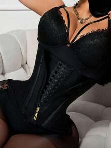 1pc Waist Trainer Belt With Zipper Corset High Compression Body Shaper For Women Shapewear Tummy Control Girdle - 黑色 - 查看 3