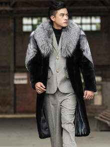 Comfortable Windproof And Warm Men's Mink Coat, Winter Warm Coat, Whole Mink Hair Long Trench Coat - 黑色 - 查看 1