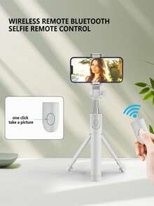 带遥控器的蓝牙自拍杆三脚架，多功能便携式手机支架和直播三脚架，适用于旅行，兼容 和 Android 手机，适用于直播、视频博客、家庭聚会、圣诞派对拍摄、手持自拍、户外活动、暑假采访、旅行、户外活动、直播三脚架 - 白色 - 查看 3