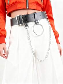 Women's Fashion Adjustable PU Leather Belt, Elegant And Unique Gothic Punk Style Wide Belt, Stylish Belt Accessory - Black - View 1