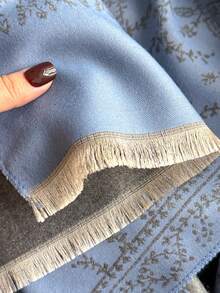 1 buc Eșarfă tricotată jacquard cu model de plante, elegantă și la modă, caldă și versatilă pentru femei, potrivită pentru camere cu aer condiționat, toamnă/iarnă - gri albastru - Vizualizare 4