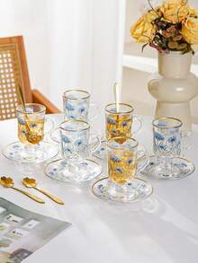 1 Bộ 6 cốc cà phê thủy tinh trong suốt thanh lịch có tay cầm chắc chắn - Thích hợp để trong tủ lạnh, đựng đồ uống nóng và lạnh, hoàn hảo cho Cappuccino, trà, Espresso, rượu vang - Thích hợp cho các ngày lễ và sử dụng hàng ngày - Nhiều màu - Xem 10