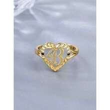 1pc Vintage Countryside Aesthetic 26 Alphabet Design Adjustable Ring For Women And Couples Suitable For Party And Travel Gifts - 金子 - 查看 3