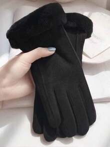 1pair Warm Fall Winter Gloves For Women - Responsive Touchscreen Function, Thickened Cushioned Windproof, Adorable Student Style, Suitable For Riding & Daily Use - 黑色 - 查看 8
