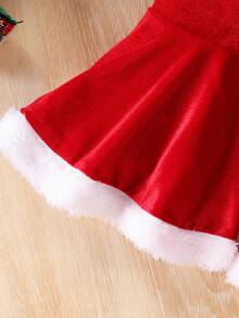 3 件套年轻女孩圣诞长袖上衣 + 喇叭裤 + 帽子，秋冬季服装 - 紅色 - 查看 6