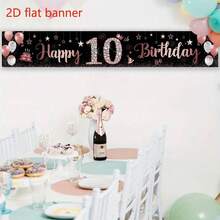 2D Flat Banner Rimbol Polyester Birthday Banner Set – Versatile Garden Party Decor For All Seasons, Black & Rose Golden Happy 10th, 13th, 16th, 18th, 20th, 21st Birthday Signs, Durable Outdoor Photo Backdrop Supplies - 1 - View 7