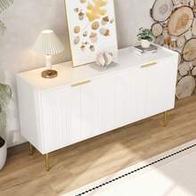 Modern And Simple Sideboard, Modern Sideboard Cabinet, Buffet Storage Set For Living Room, 140L X 38W X 75H (Cm) - White - View 3