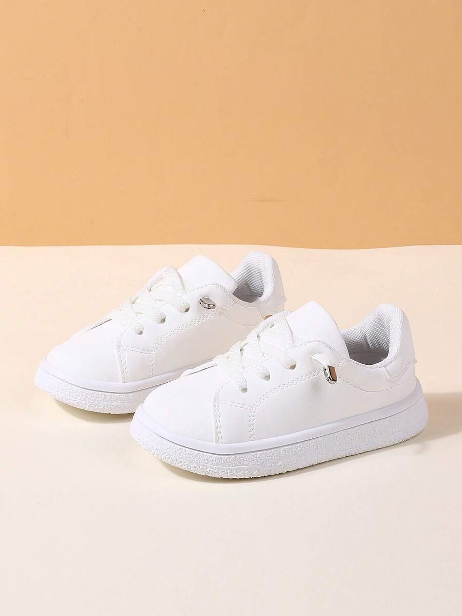 1 双舒适新款儿童一键系带运动鞋，时尚、耐用、轻便、百搭白色休闲跑鞋 - 白色 - 查看 1