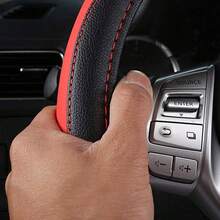 Leather Car Steering Wheel Cover, Non - Slip Car Wheel Cover Protector Breathable Microfiber Leather Universal Fit Most Beige - Black & Red - View 6