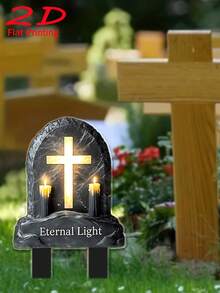 2D平面，1件装，烛台十字架纪念花园灯，花园装饰地插灯（8英寸x5英寸），墓地草坪和花坛纪念装饰，表达缅怀之情，适用于复活节和阵亡将士纪念日，2D平面印刷，亚克力装饰花园灯，地插式，纪念品，哀悼，精美纪念牌匾，耐候耐腐蚀，适合全年户外纪念装饰 - 彩色 - 查看 4