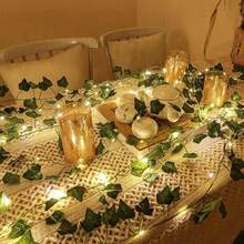 1pc 2/5/10m 20/50/100 LED Artificial Ivy Vine Lights String, Plastic Green Leaf Garland, Battery Powered, Suitable For Bedroom, Wedding, Party, Christmas Indoor Decor Lighting (Batteries Not Included) - Warm White - View 13