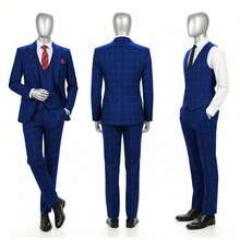 Men's Stripe 3 Piece Suit Set Slim Fit One Button Tuxedo Jacket Vest Pants For Wedding Prom Business & Formal Events - Royal Blue - View 2