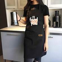 1 High-Quality Kitchen Apron - Black With "I'll Feed You" Letter Print - Easy-To-Clean Apron For Chefs, Suitable For Cooking, Baking, Painting, And Gardening - Durable Polyester Apron For Home And Professional Use, High-Quality Apron With Fun Design, Sturdy Construction, Ideal For DIY Crafters - AZX0001 - Xem 9