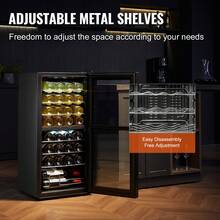 Enfriador de vino  para 32 botellas, refrigerador para vinos de doble zona y doble temperatura, refrigerador independiente con control digital, puerta de vidrio templado con protección UV, almacenamiento de vino tinto y blanco para bar en casa - Negro - Ver 6
