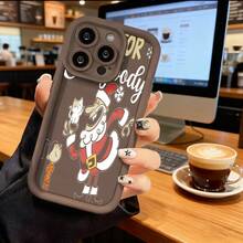 Cubierta de teléfono con diseño de Papá Noel y gatos negra con texto navideño para uso diario y festivoCompatible with  16 Pro Max/16 Plus/16 Pro/16/15 Pro Max/15 Plus/15 Pro/15/14 Pro Max/14 Plus/14 Pro/14/13 Pro Max/13 Pro/13/12 Pro Max/12 Pro/12/11 Pro Max/11 Pro/11/XS Max/XR/X/7 Plus/7 TPU Drop-Proof and Stain-Resistant Protective Soft Case - Café integral - Ver 2