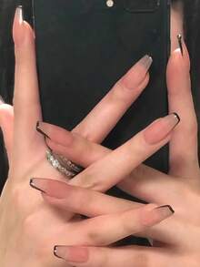 使用24入組短棺形法式別致全套假指甲套裝，提升你的風格，輕鬆貼上，美甲必備工具 - 彩色 - 查看 1