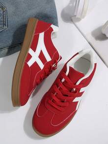 1 Paar Damen Neue Mode Lässig Sneaker, Bequeme vielseitige Schnürschuhe für die Freizeit - Rot - Übersicht 5