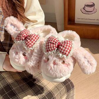 2025 Nya söta tecknade kaninplyschtofflor för inomhusbruk, varmt termiskt foder, bekväma och halkfria, lämpliga för hemmet, studenter