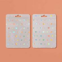 100个全息月亮星星爱心图案小企业可重复密封袋，带前窗样品袋，可密封铝箔拉链袋，独特包装 - 彩色 - 查看 2