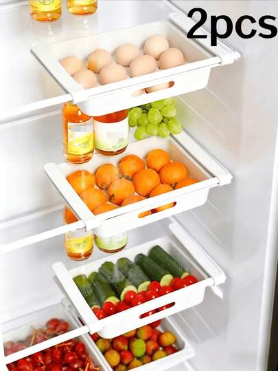 Hot 2Pcs Fridge Drawer Organizers Stackable Kitchen Storage Bins Space Saving Refrigerator Trays For Fruits Eggs Vegetables