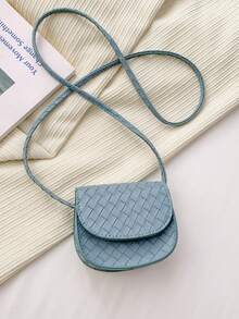 1pc Girls' Fashion Oblique Shoulder Bag, PU Material, Magnetic Closure, Mini Keychain Pouch, Suitable For All Seasons