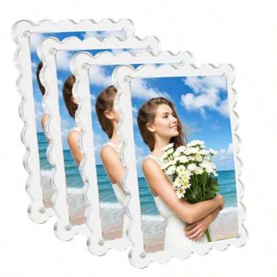 ZZXC 4 Pack Acrylic Fridge Magnetic Frame 4 * 6 Acrylic Magnetic Picture Frames Clear Double-Sided Photo Frames With Scalloped Edges For FridgeZX-