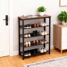 Shoe Rack For Entryway, 5-Tier Shoe Rack Organizer With Storage Shelves And Spacious Top, Freestanding, Adjustable, Industrial, Rustic Brown And Ink Black - 黑色+質樸棕色 - 查看 7