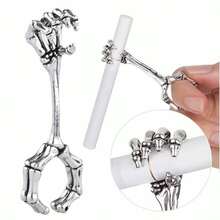 1pc Personalized Hand Bone Smoking Ring, Cigarette Holder With Skull Pattern Ring Holder, Adjustable Opening To Prevent Hand Burning And Yellowing - Multicolor - View 11