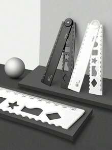 1支可折叠亚克力尺，黑白图案（展开后30厘米），带图案和测量刻度 - 彩色 - 查看 4