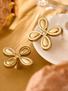 4pcs Brass French Style Cabinet Handles, Suitable For Wardrobe, Cabinet, Shoe Cabinet, Drawer, Vanity, Children's Room, High-End Hardware Handles, Leaf Shape, Copper Material, Handles With Screws Included - Multicolor - View 4