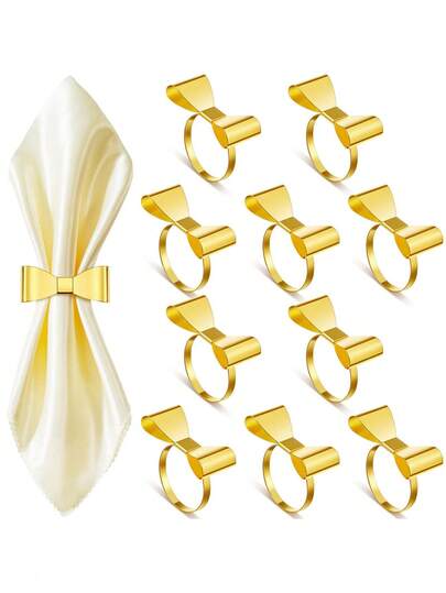 120/12/6/2/1pc Golden Bow Tie Napkin Rings, 3D Bow Napkin Holder For Man&Woman, Reusable Family Gathering, Banquet, Metal Bow-Knot Serviette Buckles For Valentine's Day Table Setting, New Year Dining Table Decorations, Party Holiday Supplies