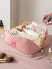 Large Capacity Double Layer PU Leather Waterproof Makeup Bag, Multi-Functional Travel Organizer Bag, Cosmetic Storage Pouch, Toiletry Bag, Suitable For Home And Travel,Pouch,Makeup Pouch,Travel Essential - Multicolor - View 3