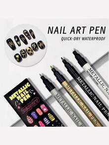 1支美甲笔，白色、黑色、银色、金色，0.8毫米，适用于美甲、点彩、涂鸦等多种美甲用途，可绘制抽象线条、精细花卉图案，防水设计，适合美甲沙龙和家庭DIY。 - 彩色 - 查看 3