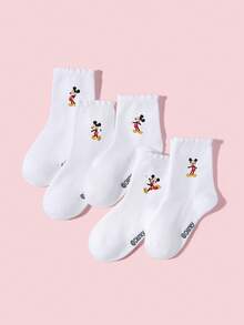 Disney 5/1 زوج من الجوارب الرياضية/الكاحل البيضاء للأطفال/الأولاد/البنات، مزينة برسومات كرتونية جذابة بتصميمات القلب/التزحلق/الجيتار، جوارب كاحل متوسطة ناعمة ومريحة وعصرية، جوارب كلاسيكية مزينة بالدانتيل مناسبة للرياضة والمدرسة والفصل الدراسي الجديد والأنشطة الترفيهية والسفر