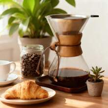 Pour Over Coffee Maker With Filter Subjectthree 34oz Glass Coffee Carafe Dripper Pourover Set For Home And Office Use 10 Cup/34 Oz Capacity Premium Glass Carafe With Built-In Filter Ideal For Specialty Coffee Brewing Easy To Clean And Reusable Perfect For Daily Coffee Enthusiasts And Gift Ideas - Transparent - View 5