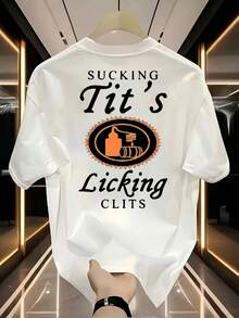 Funny "Suck The T & Lick The C" Tito'S Vodka Graphic T-Shirt - Unisex Oversized White Tee With Double-Sided Liquor Label Design, Loose Fit Casual Party Wear For Men & Women, Themed Events & Everyday Use - Adult Novelty Apparel - 白色 - 查看 7