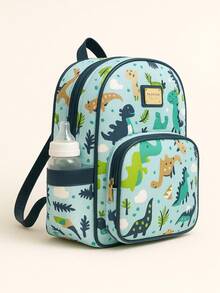 Mochila maternidade menino e menina , bolsa de costas para passeio , escola , creche - DINOSAURO // AZUL BB - Visão 3