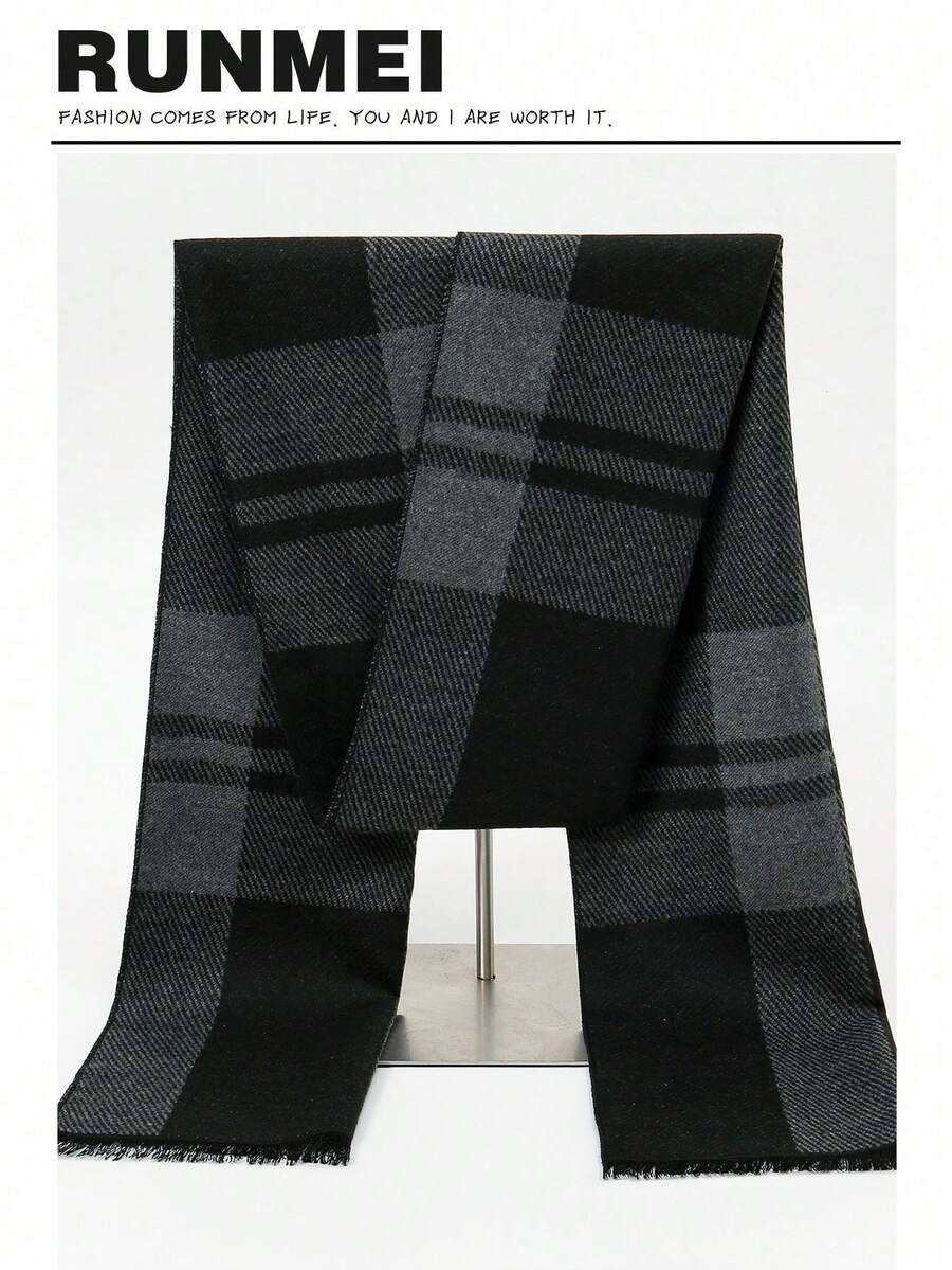 1pc Men's Gentleman Style 30*180cm Simple Warm Scarf, Suitable For Business, Outings, And Daily Wear, Autumn/Winter - Haze Gray - View 1