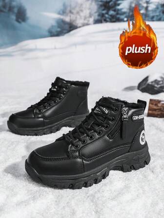 Women's Zip-Up Snow Boots, Latest 2025 Autumn/Winter High-Top Sneakers, Thermal Lined Thick Warm Fur Boots, Side Zipper Closure Fashionable Mid-Calf Boots, Flat Round Toe, Non-Slip Waterproof Leather, Outdoor High-Top Sneakers, Cold-Resistant Anti-Freeze Insulated Shoes, Unisex Thick Winter Ankle Boots, Suitable For Holidays, Gatherings, Parties, Footwear