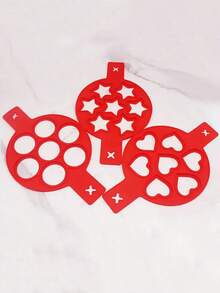 1pc/3pcs Heat-Resistant Silicone 7-Hole Egg Cooker, Pancake Mold, Pancake With Kitchen Utensils, Egg Baking Mold, Round & Star Shaped Silicone Egg Cooker, Kitchen DIY Handle Double Ear Egg Mold, Breakfast Pancake & Poached Egg Mold - Multicolor - View 3