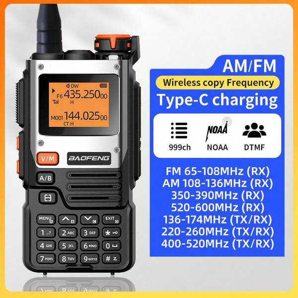 Baofeng UV-K61 Wireless Walkie Talkie, RF, 999 Channels, Type-C Interface, With DTMF Remote Control, Supports NOAA Frequency, K61 Frequency, K5(8) Frequency, Effective Range 50km, UHF/VHF Frequency, UV-5R
