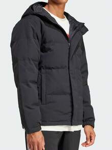 Adidas 阿迪达斯常规款 Daily 500 字母标志印花长袖连帽保暖羽绒服，男款，黑色 - 黑色 - 查看 8