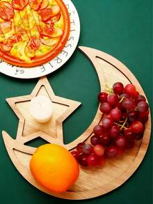 1pc Wooden Tray, Creative Moon & Star Shaped Food Serving Platter, Suitable For Kitchen & Dining Table - Multicolor - View 2