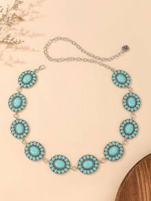 1pc Vintage Turquoise Cowgirl Belt - Perfect Gift For Elegant Dress Lovers, Suitable For Western Events & Casual Wear, Stylish Women's Waist Chain - Blue - View 10