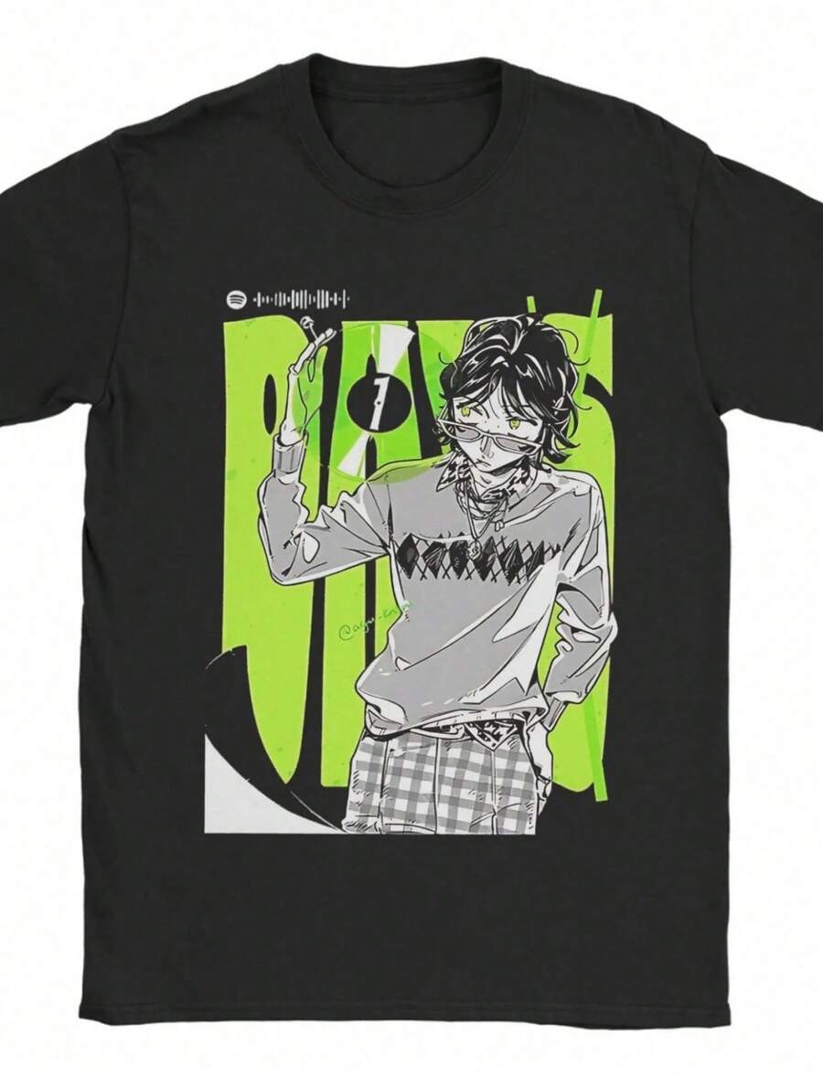 The Guy She Was Interested In Wasnt A Guy At All Hir Uni Cotton Tops Print Anime O-Neck Short Sve (1) - màu đen - Xem 1