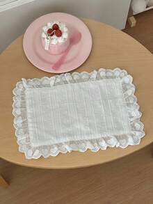 Bộ 1/2/6 đế lót ly ren sáng tạo, họa tiết chấm bi jacquard trắng, đế lót ly trang trí hốc tường. - trắng - Xem 1