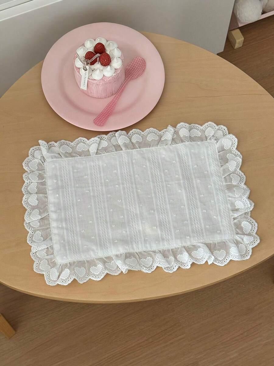 Bộ 1/2/6 đế lót ly ren sáng tạo, họa tiết chấm bi jacquard trắng, đế lót ly trang trí hốc tường. - trắng - Xem 1